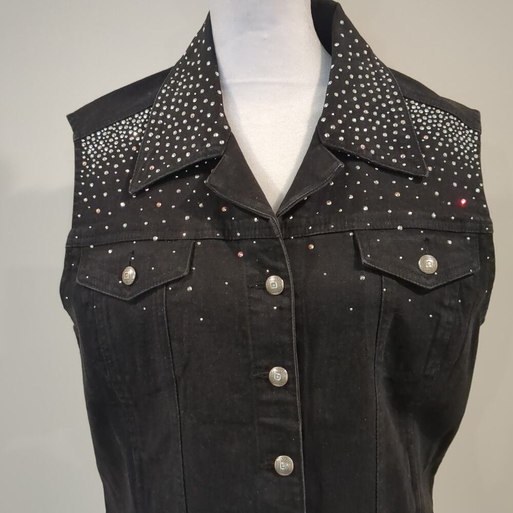 Christine Alexander Black Denim Bling Vest Crystal Rhinestones Studs Large - Picture 3 of 13